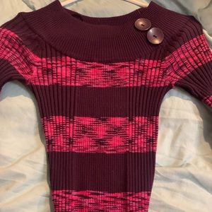 Purple & pink stretch knit dress. Form fitting